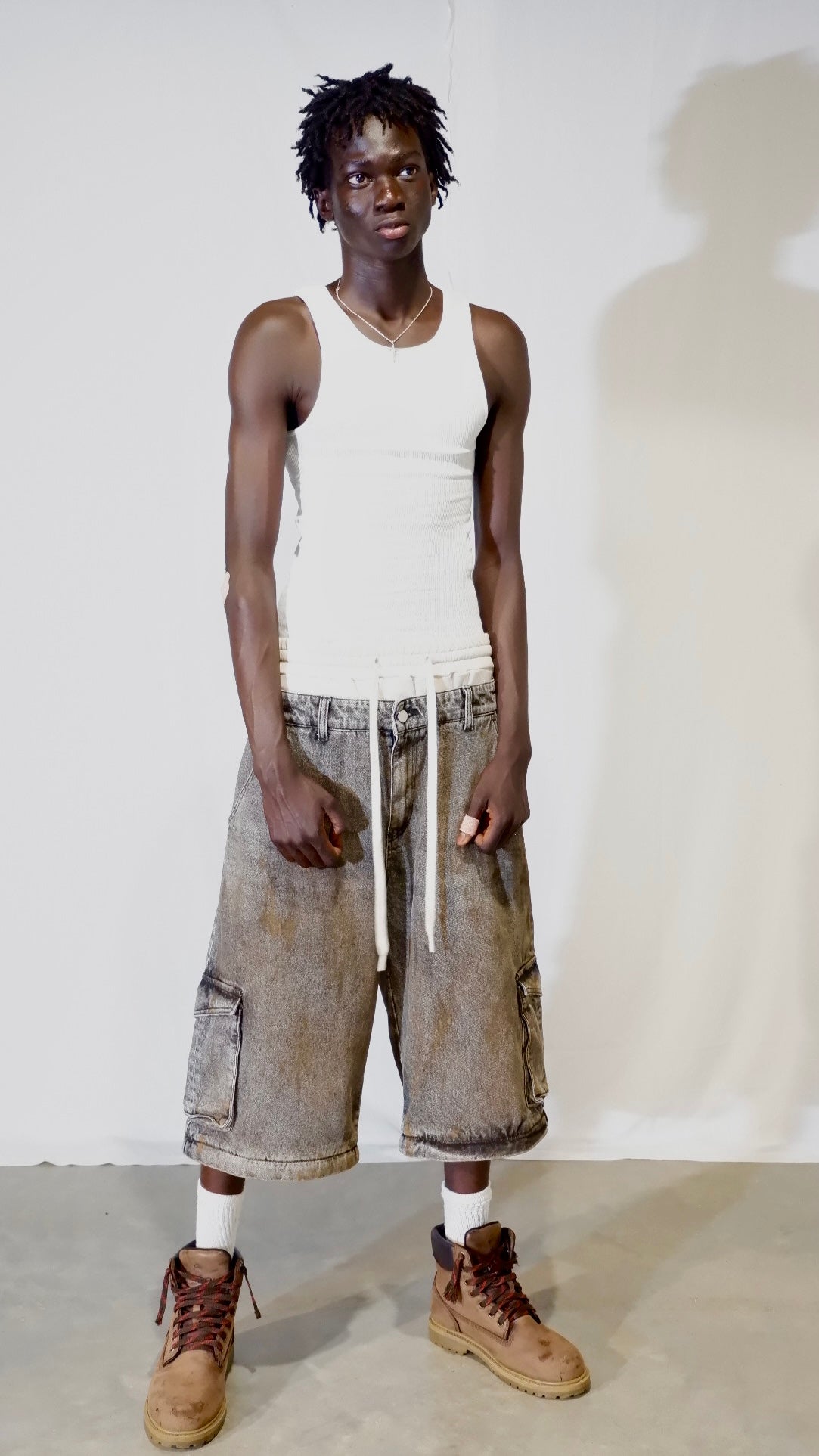 Mud-Wash Double Waisted Cargo Jeans
