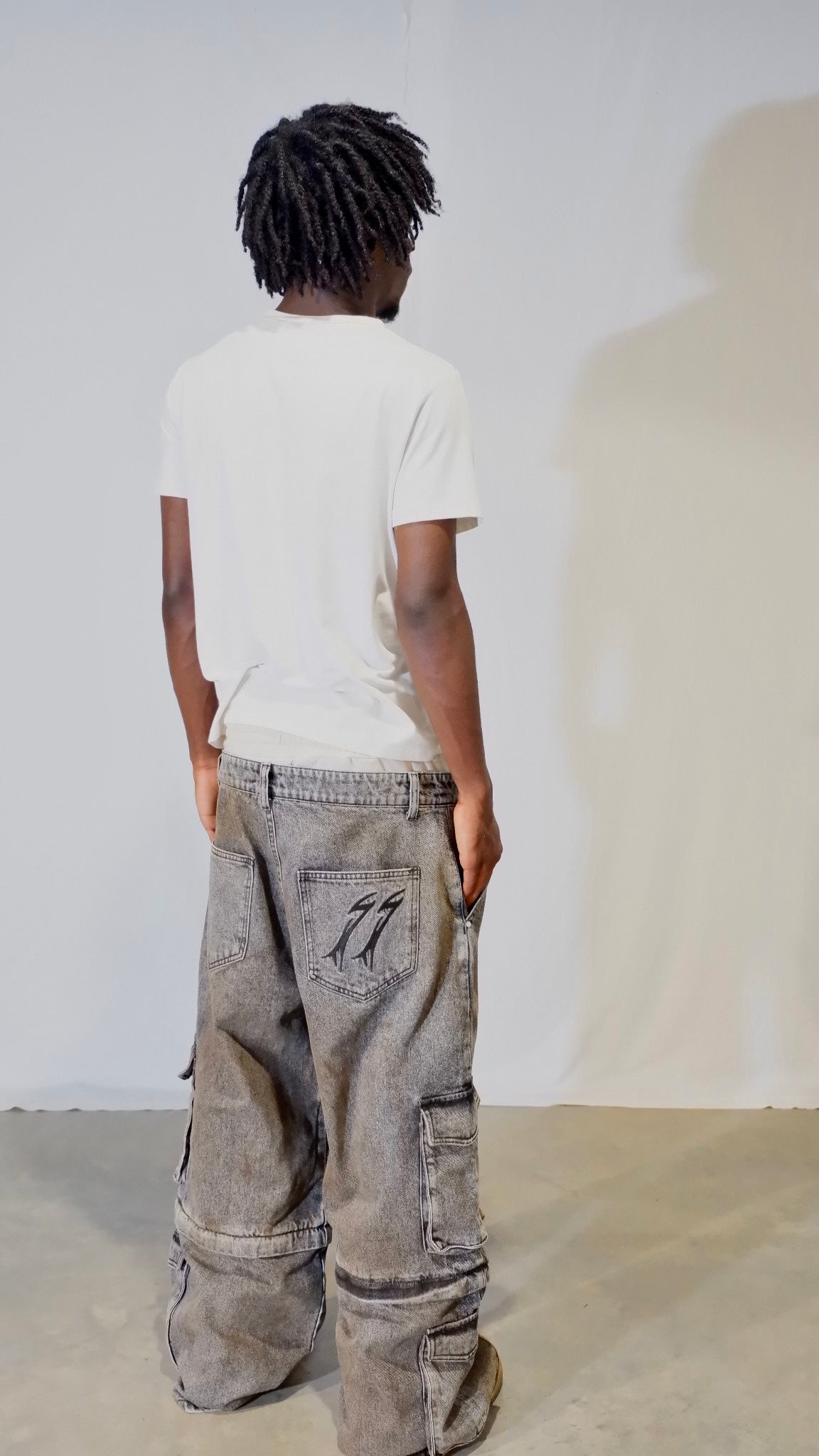 Mud-Wash Double Waisted Cargo Jeans