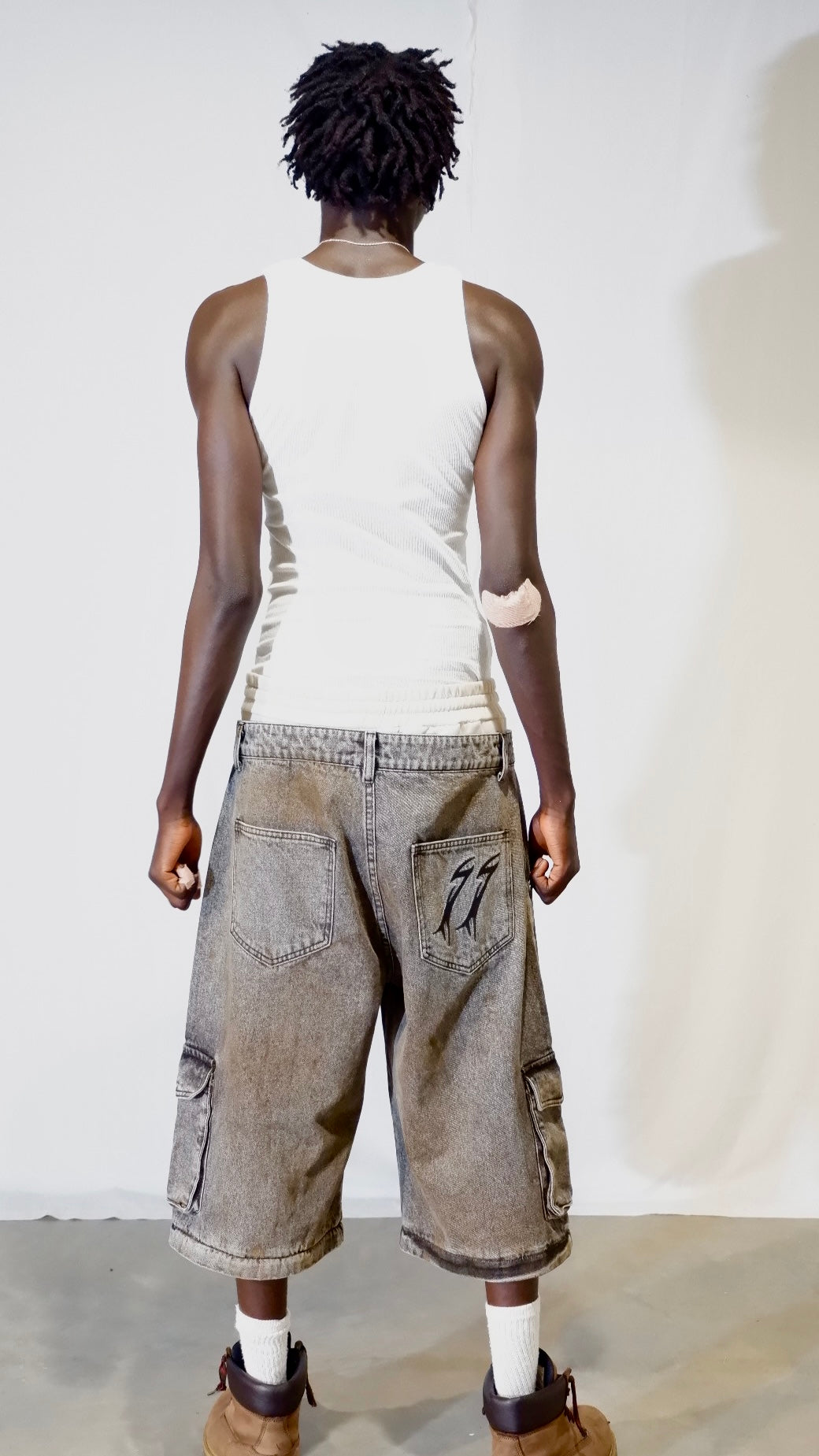 Mud-Wash Double Waisted Cargo Jeans