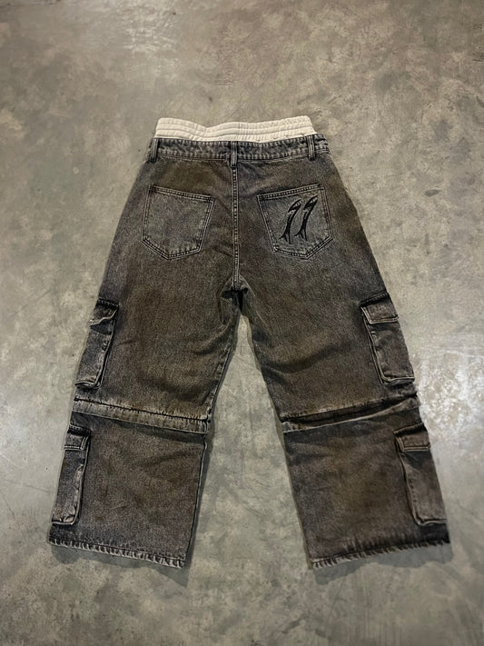Mud-Wash Double Waisted Cargo Jeans